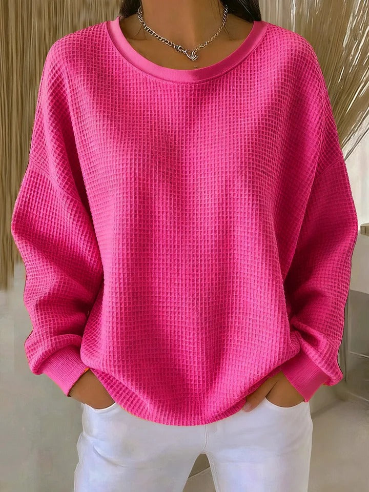 Modischer Damen Waffelstrick Oberteil in Loose Fit, perfekt für Damenmode.
