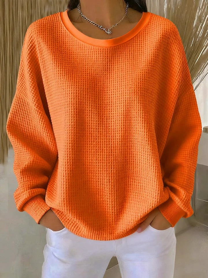 Warmer Damen Waffelstrick Pullover mit Langarm, ideal für Herbst & Winter.