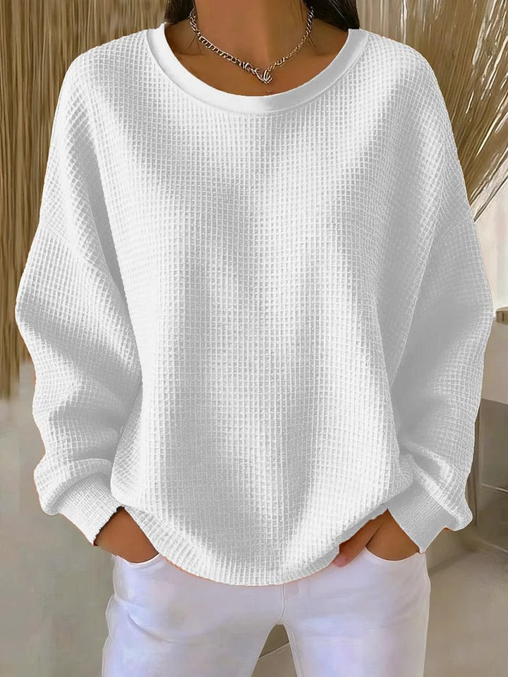 Weicher Damen Waffelstrick Pullover mit Langarm für Komfort & eleganten Look.