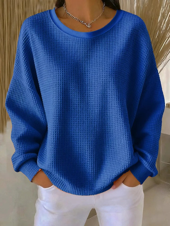 Locker sitzender Damen Waffelstrick Pullover, bequem für entspannte Tage & Freizeit.