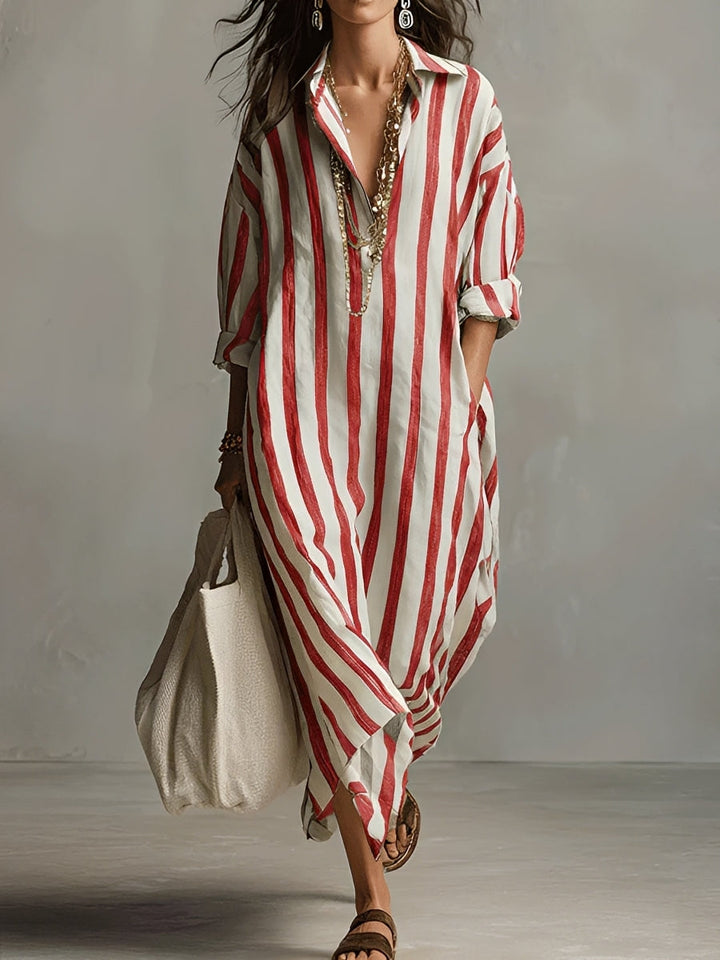 Greta Damen Oversized Hemdblusenkleid, weit geschnitten. Dieses Blusenkleid bietet lässige Eleganz für Damenmode.