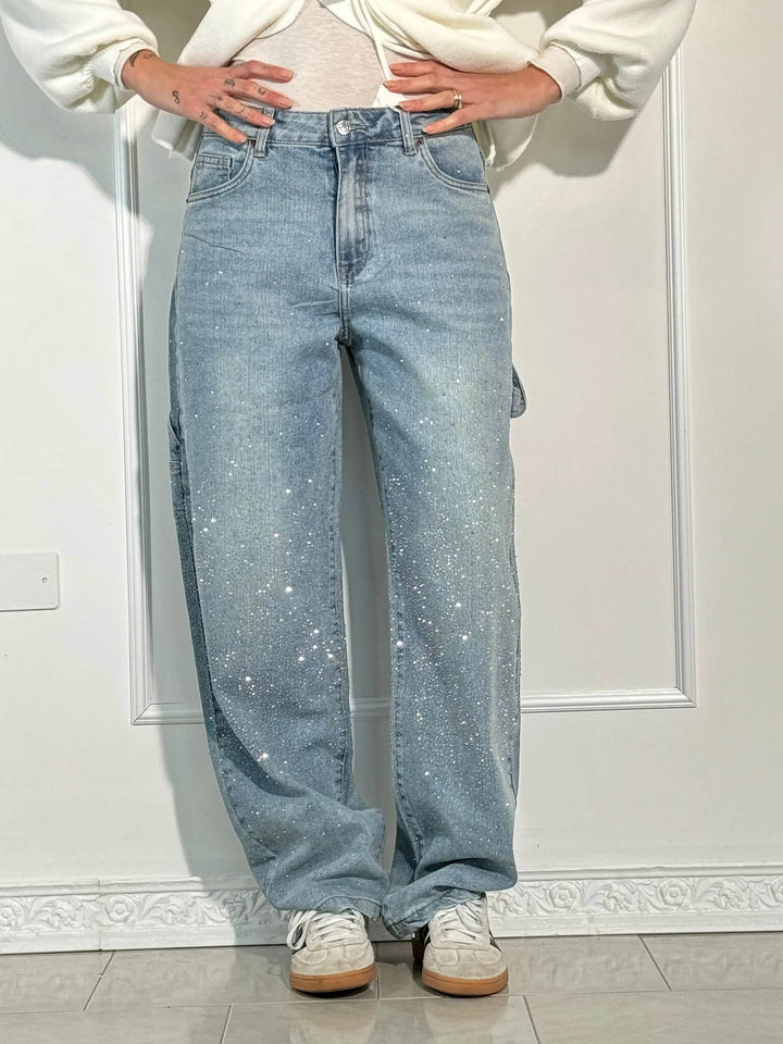Damenjeans für Frühling & Herbst: Weite Ballon-Passform mit Strass-Glamour.
