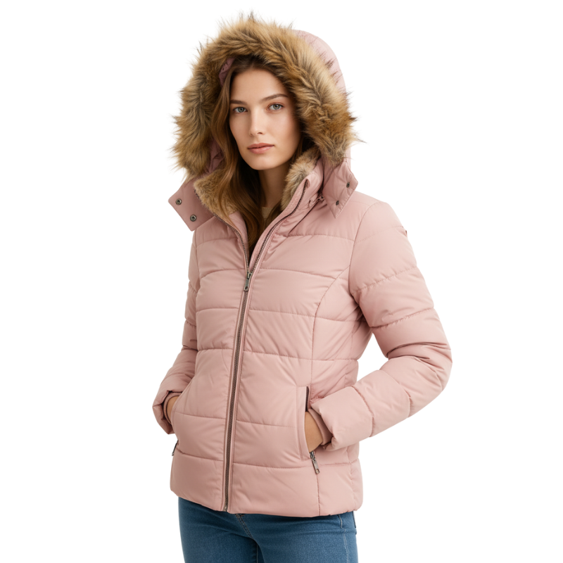 Damen Winterjacke wasserdicht mit Kapuze für Outdoor-Aktivitäten; warm & stilvoll für kalte Tage.