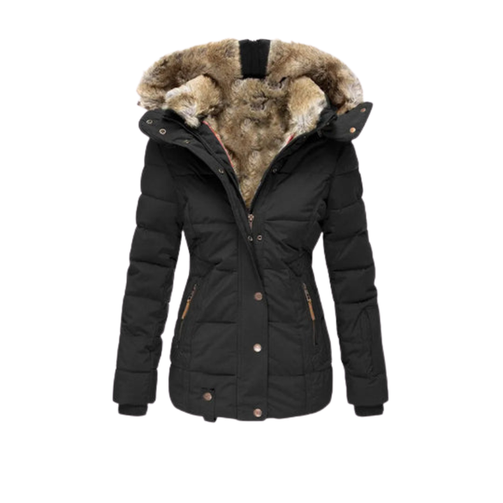 Robuste Damenjacke für den Winter, wasserdicht & warm mit Kapuze; optimaler Schutz bei Schnee & Regen.