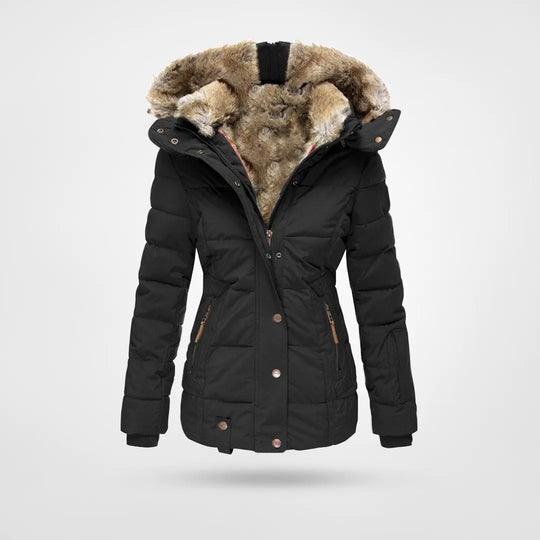 Wasserdichte Frauen Winterjacke mit warmer Kapuze; ideal für Wintermode, Komfort und Funktionalität.