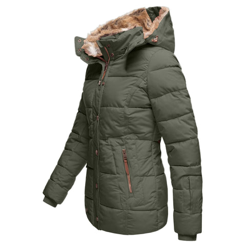 Warme, wasserdichte Damen Winterjacke mit Kapuze; vielseitig für Outdoor, Alltag und Wintermode.