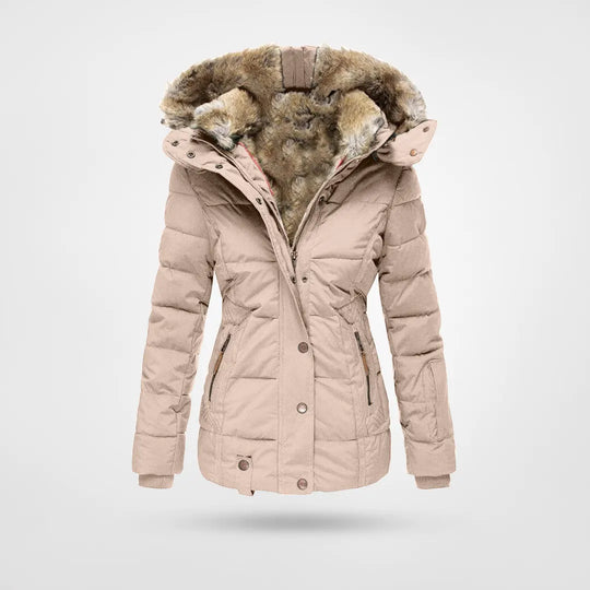 Damen Winterjacke mit abnehmbarer Kapuze, wasserdicht und warm; ideal für Übergangszeit & Kälte.