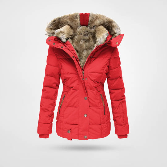 Komfortable Damen Winterjacke, wasserdicht & warm; Kapuze schützt vor Wind und Wetter im Winter.