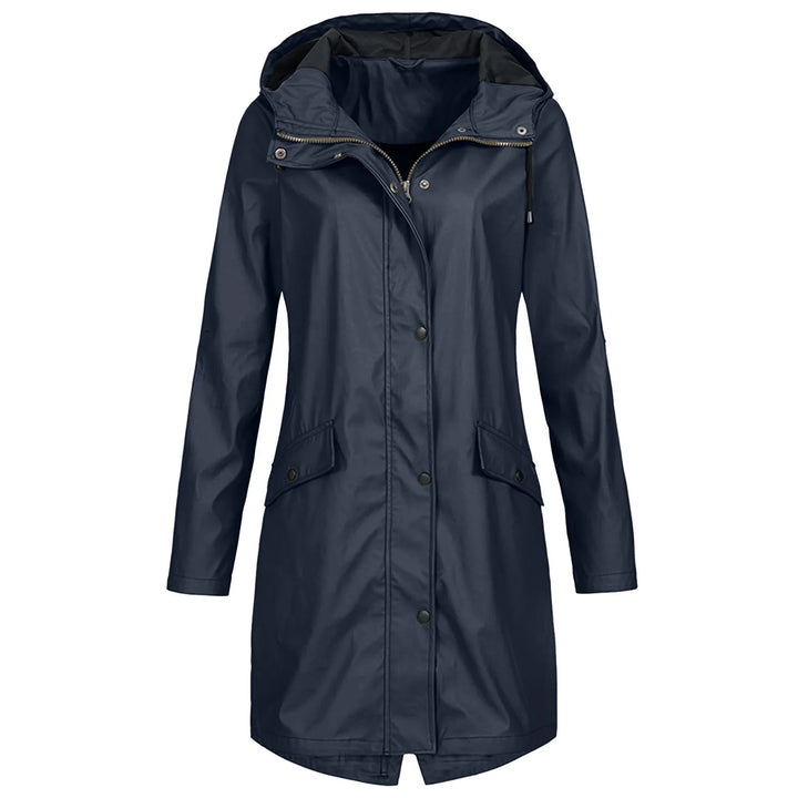 Damen Plus-Size Regenmantel mit Kapuze, wasserdicht für Frühling und Herbst, in stilvollem Design.