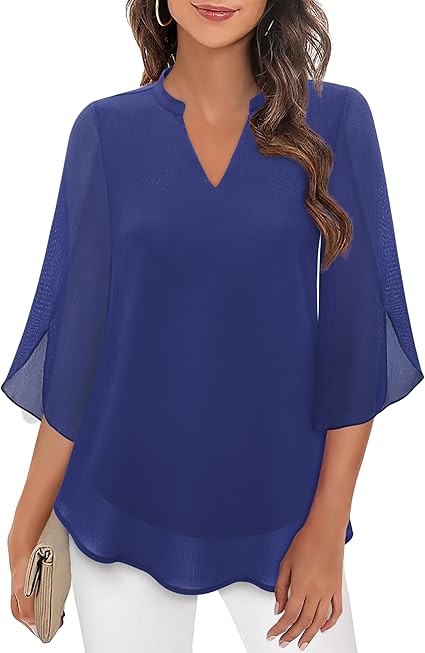 Bequeme Damenbluse mit 3/4-Ärmeln, klassisch & elegant. Oberteil in Schwarz, Burgund, Blaugrün, Rosa. Für jede Frau.