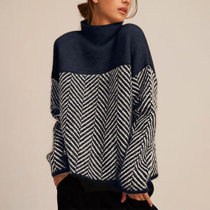 Vielseitiger Damen Strickpullover mit hohem Kragen und lockerem Schnitt. Moderner Komfort für jede Garderobe.