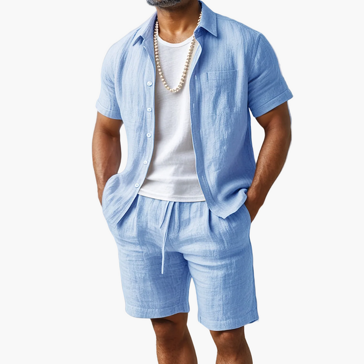 Sommerliches Herren Set: Kurzarmhemd & Shorts, ideal für Urlaub, Strand und Freizeit.