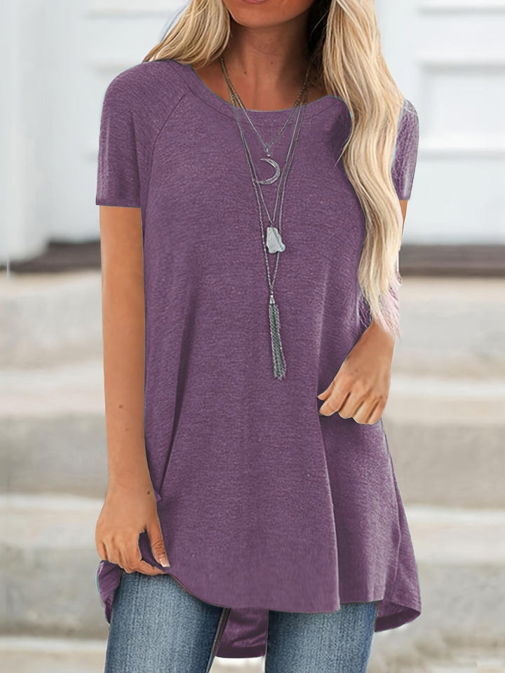 Damen Tunika T-Shirt in Blau, lässiges Kurzarm Oberteil für Komfort.
