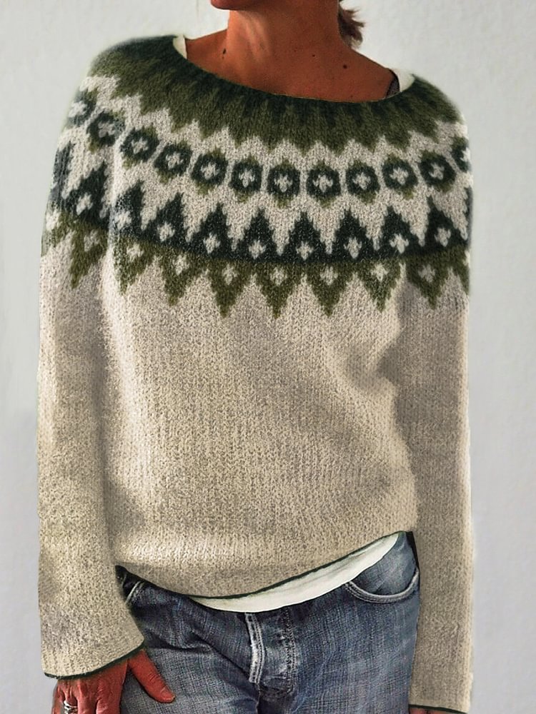 Damen Langarm-Pullover aus Feinstrick in Khaki. Bequemes Rundhals-Oberteil für stilvolle Freizeit.