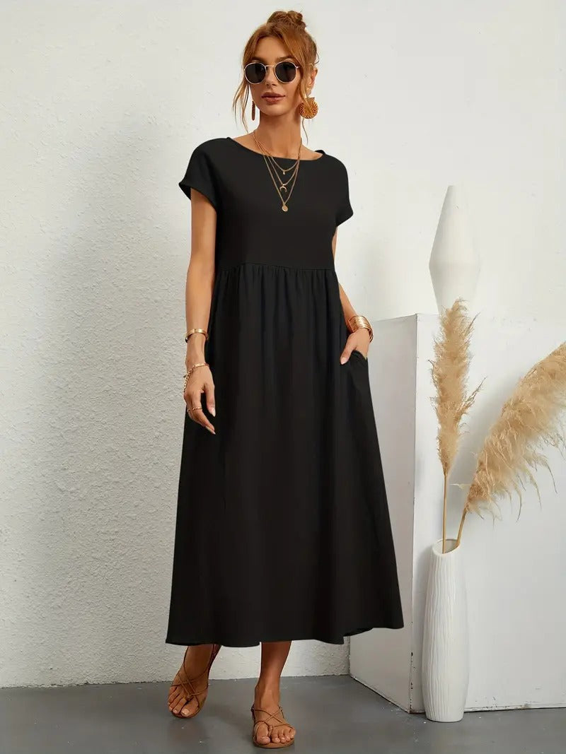 Modisches Sommer-Midikleid für Damen, mit nützlichen Taschen.