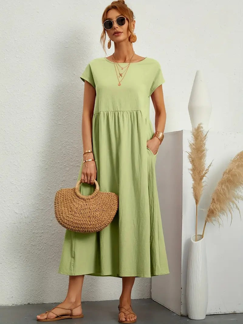 Urlaubskleid Damen, leichtes Sommerkleid mit praktischen Eingrifftaschen.