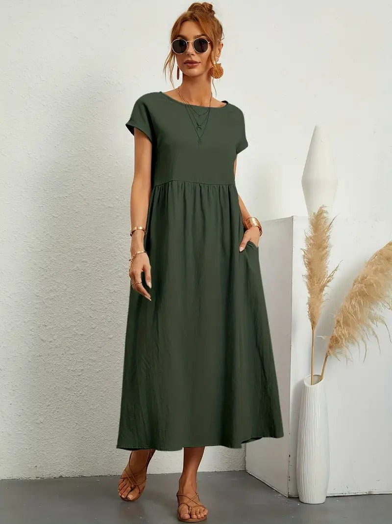 Elegantes Damen Frühlingskleid mit Taschen, bequem für jeden Tag.