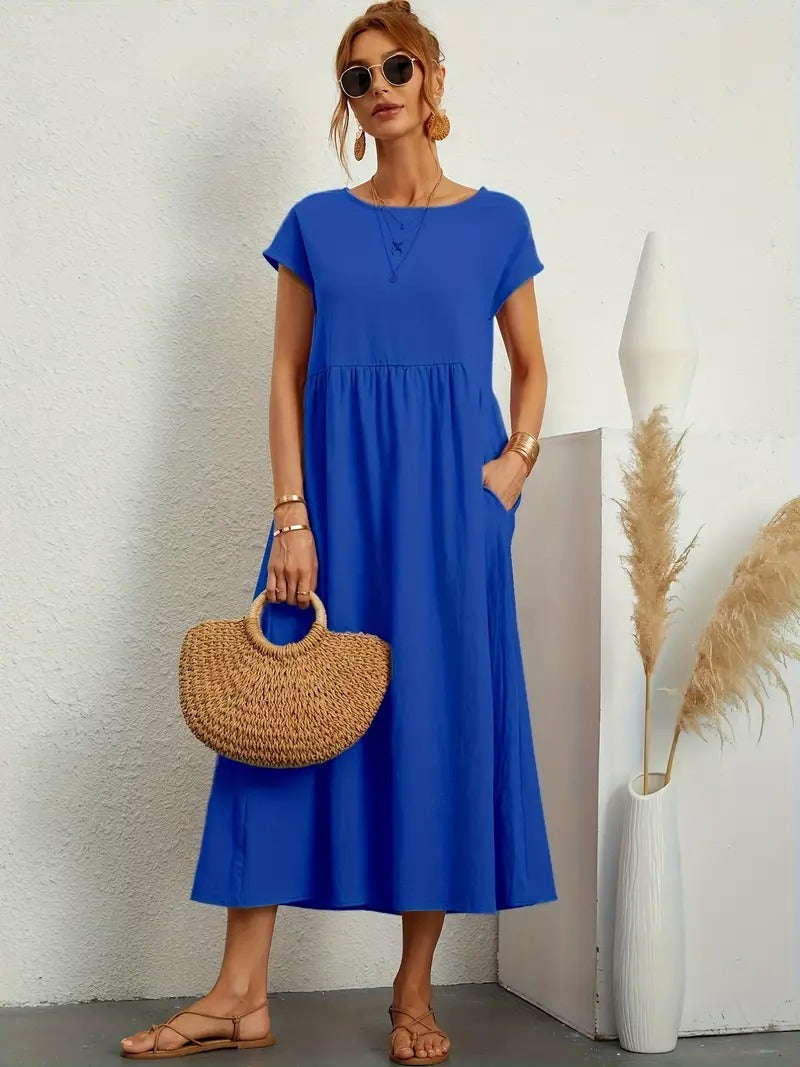 Stilvolles Damen Freizeitkleid, knielang, mit praktischen Seitentaschen.