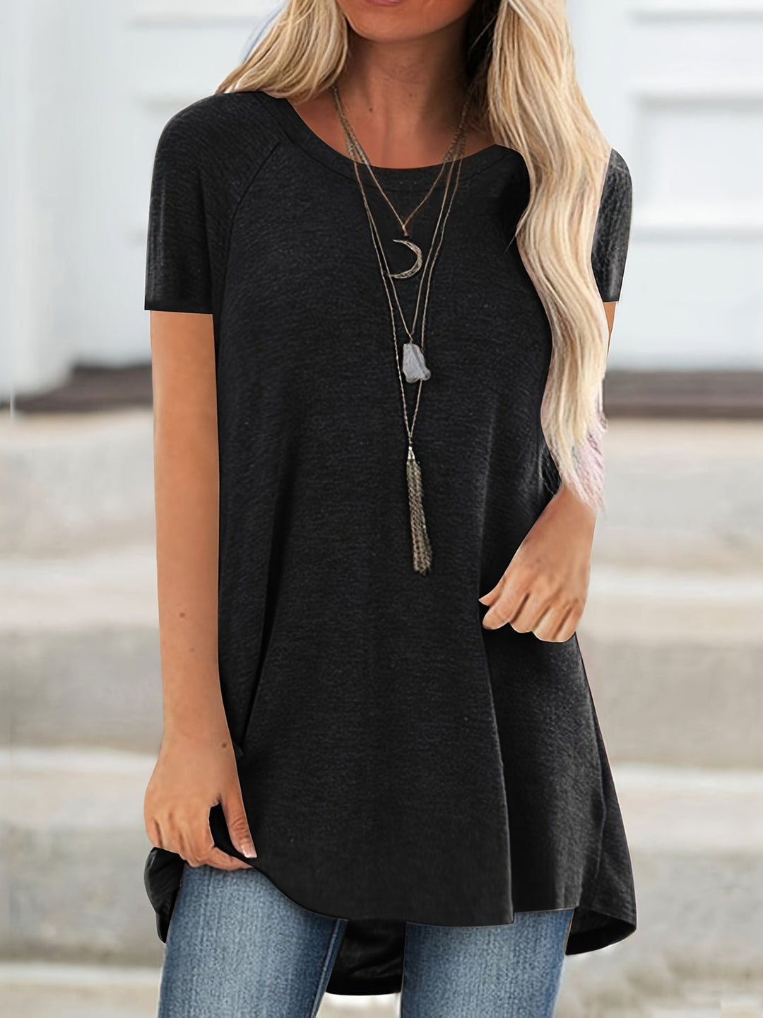 Stilvolles Damen Tunika T-Shirt mit Kurzarm, bequem für Büro & Sommer.