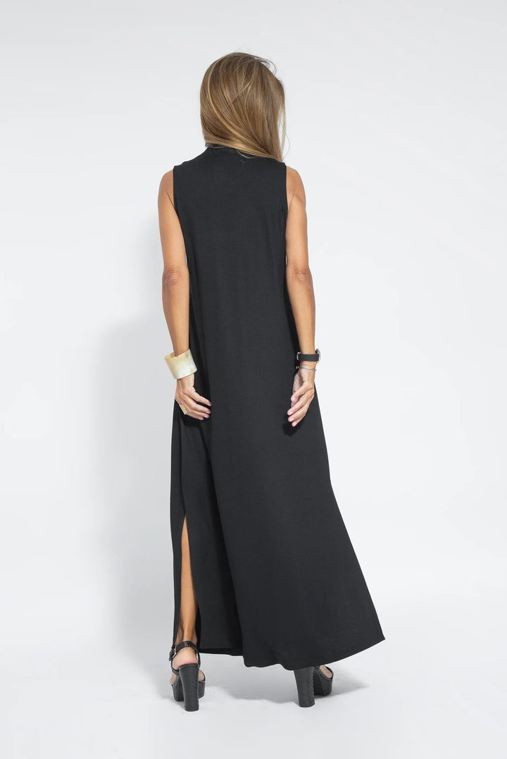 Sommerliches Damen Maxikleid mit V-Ausschnitt; ärmellos, fließend; perfekt für Freizeit & warme Tage.