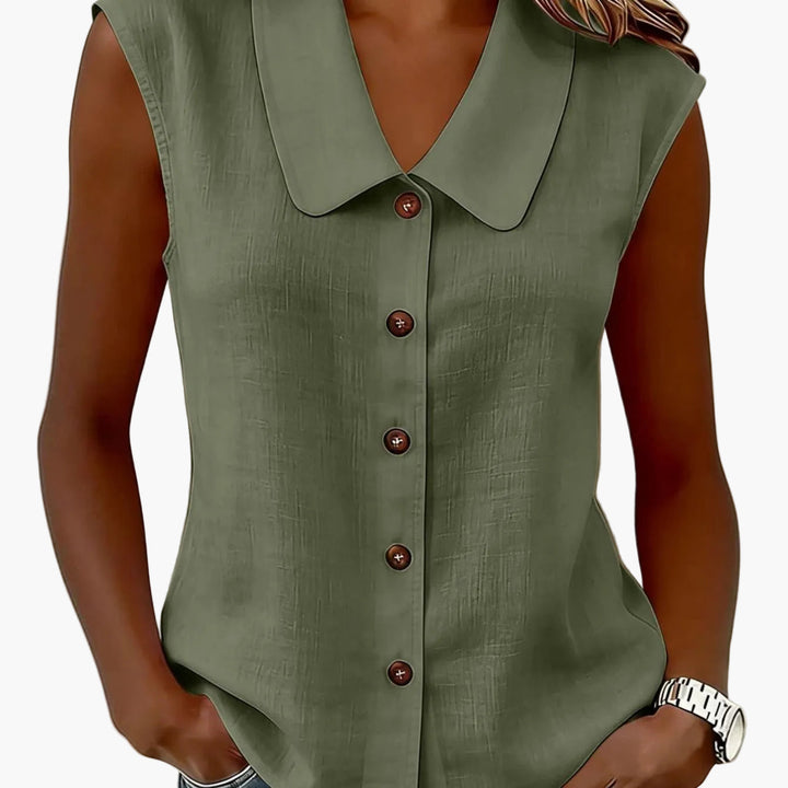 Ärmelloses Damen Blusentop mit Kragen & subtiler Knopfleiste, perfekt für Büro & Casual-Looks.