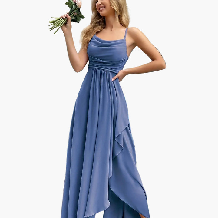 Damen Maxikleid, Fit-Flare-Stil, elegant und festlich, mit feinen Spaghettiträgern, Abendmode.
