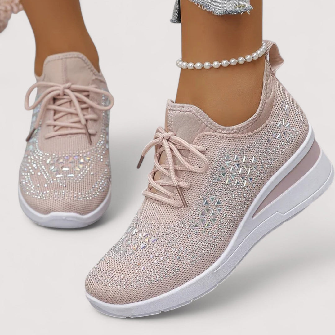 Präzise Nähte der modernen Damen Glitzer Schnürschuhe. Hochwertige Verarbeitung & stilvoll.