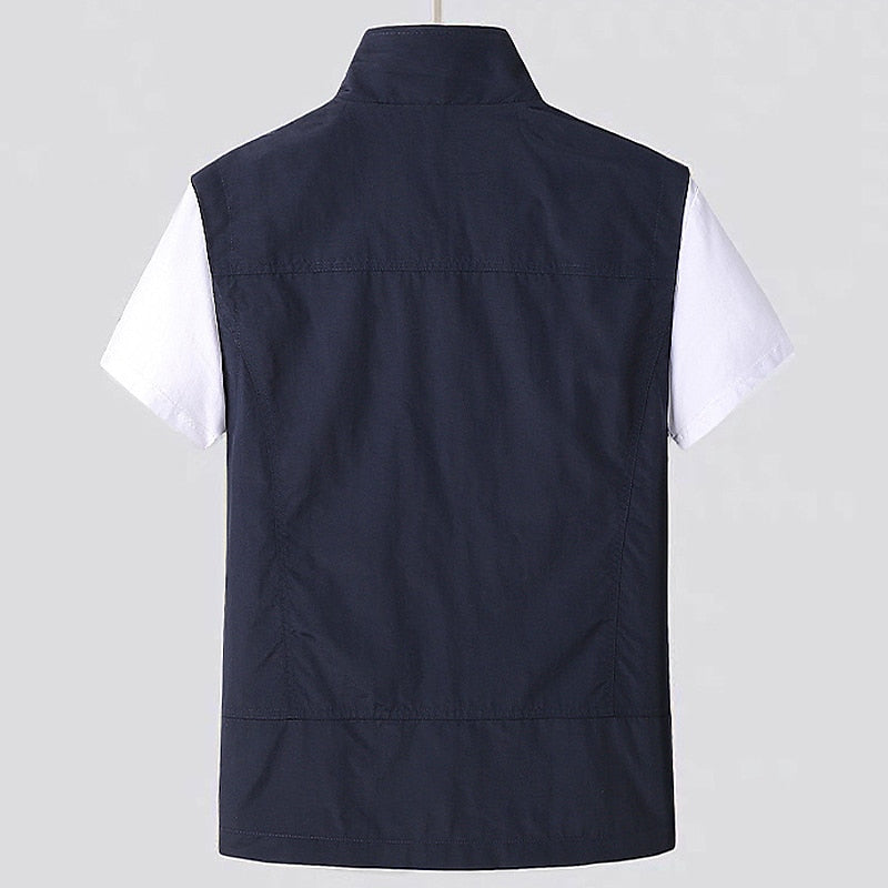 Marineblaue Herren Outdoor Weste, atmungsaktiv, schnelltrocknend. Perfekt zum Wandern & Angeln geeignet.