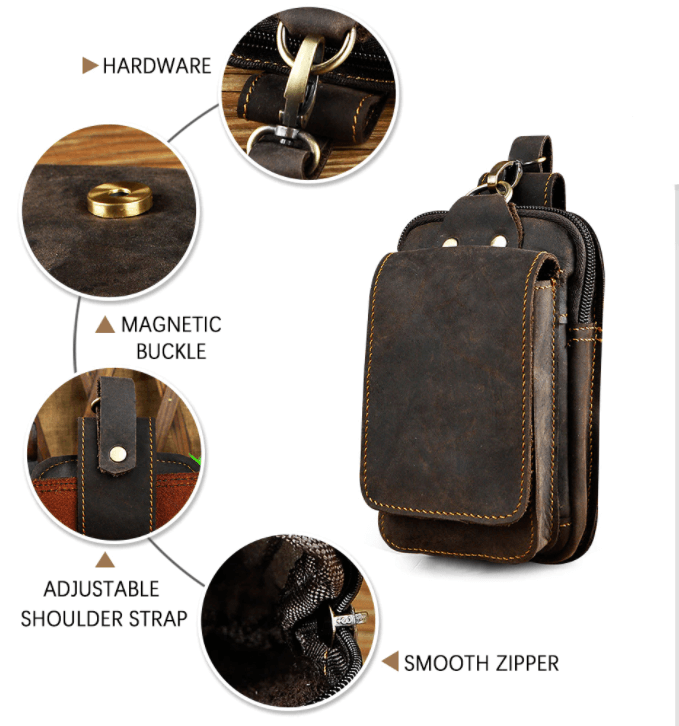 Braune Herren Gürteltasche, perfekt als Begleiter für unterwegs, praktisch, stilvoll & modern.