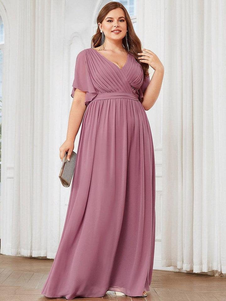 Hochzeitsgastkleid A-Linie, V-Ausschnitt, lange Form, komfortabel & schick.