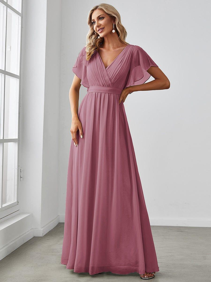Partykleid A-Linie, V-Ausschnitt, Flügelärmel, lang, für Abendveranstaltungen.