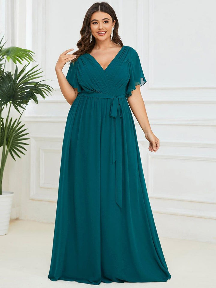 Festliches Maxikleid A-Linie, V-Ausschnitt, lange Form, figurschmeichelnd.