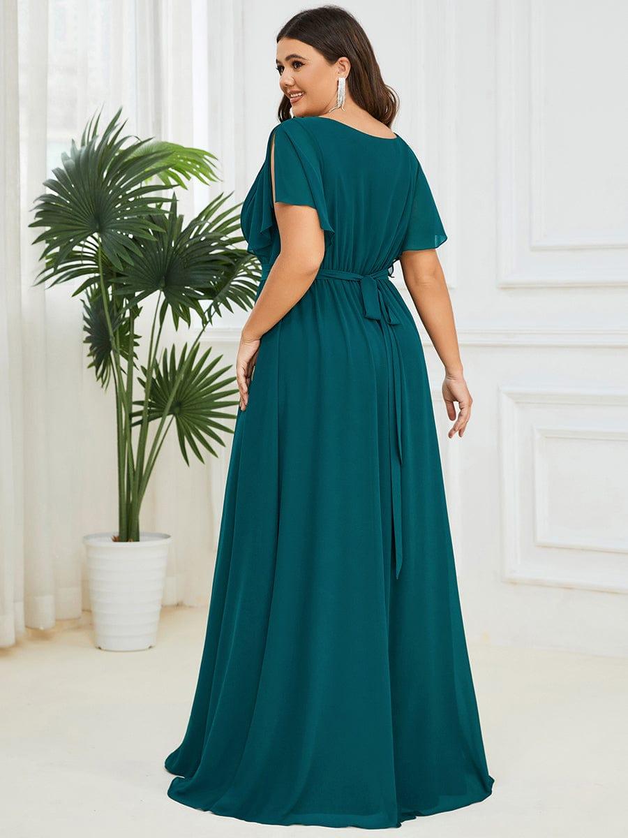 Elegantes A-Linie Kleid, V-Ausschnitt, lang, für Hochzeitsgäste.