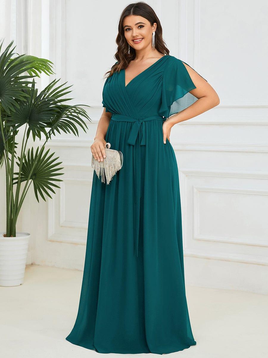 Hochzeitsgastkleid A-Linie, V-Ausschnitt, lang, mit schöner Optik.