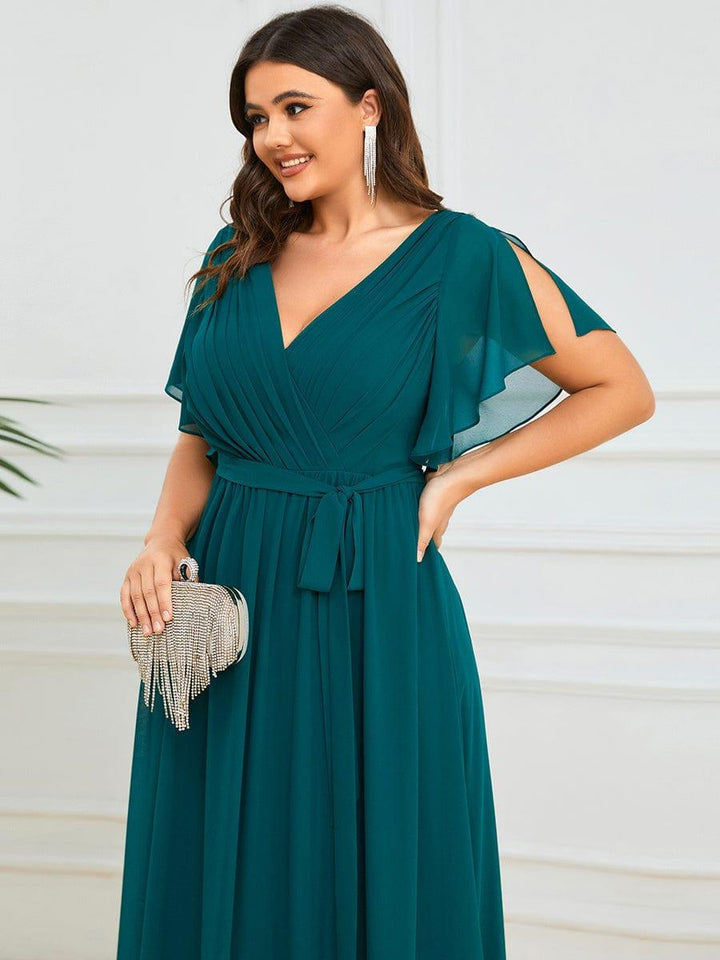 Brautjungfernkleid A-Linie, V-Ausschnitt, Flügelärmel, für das Team Braut.