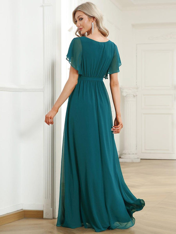 Ballkleid A-Linie, V-Ausschnitt, Flügelärmel, lang, ein Traumkleid.