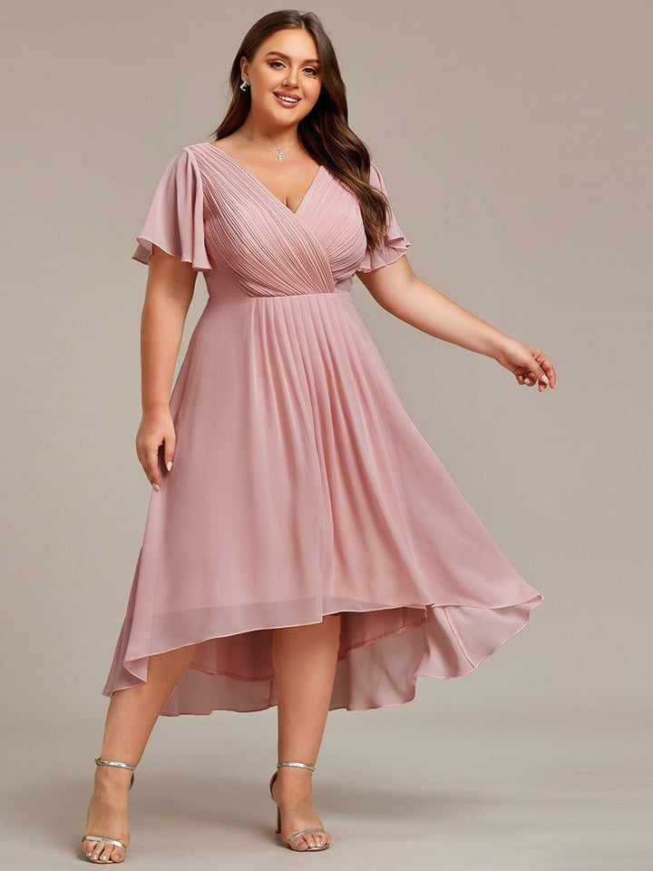 Damen Vokuhila Festkleid, Kurzarm, Midi-Länge, elegant für besondere Anlässe.