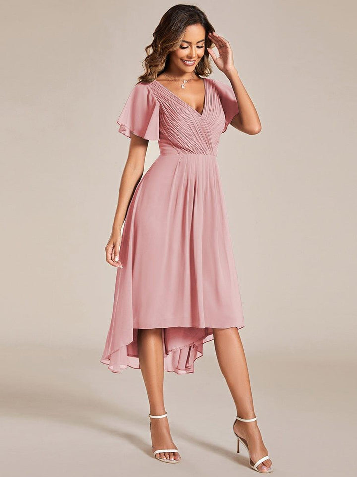 Damen Vokuhila Brautjungfernkleid, Kurzarm, Midi-Länge, perfekt für Hochzeitstage.