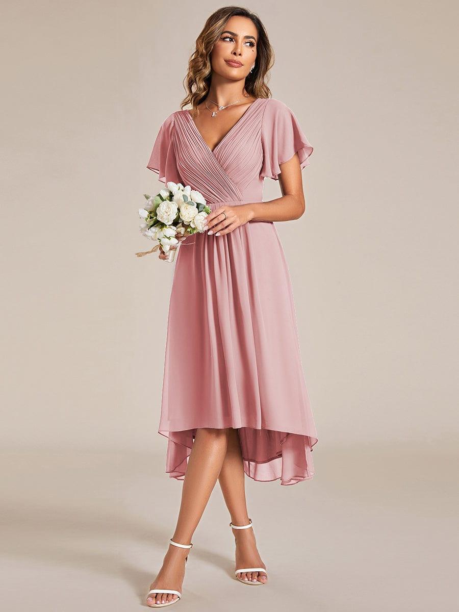 Festliches Damenkleid Vokuhila, Kurzarm, Midi-Länge, elegant für Bälle & Partys.