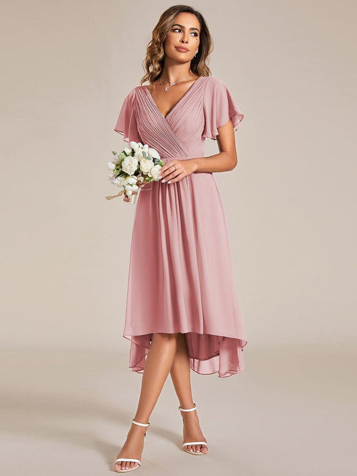 Festliches Damenkleid Vokuhila, Kurzarm, Midi-Länge, elegant für Bälle & Partys.
