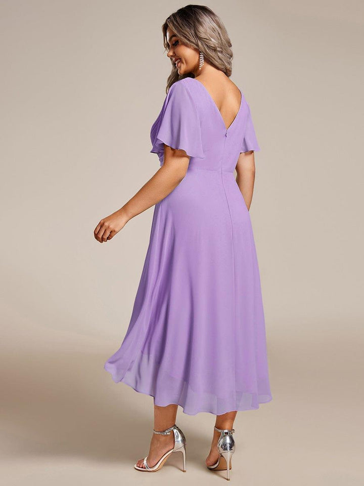 Damen Vokuhila Brautjungfernkleid, Kurzarm, Midi-Länge, perfekt für Hochzeiten.