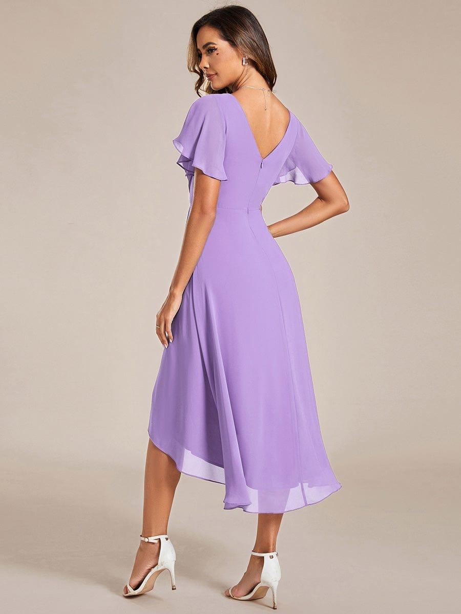 Elegantes Hochzeitsgastkleid Vokuhila, A-Linie, Empire-Taille, Kurzarm für Feiern.