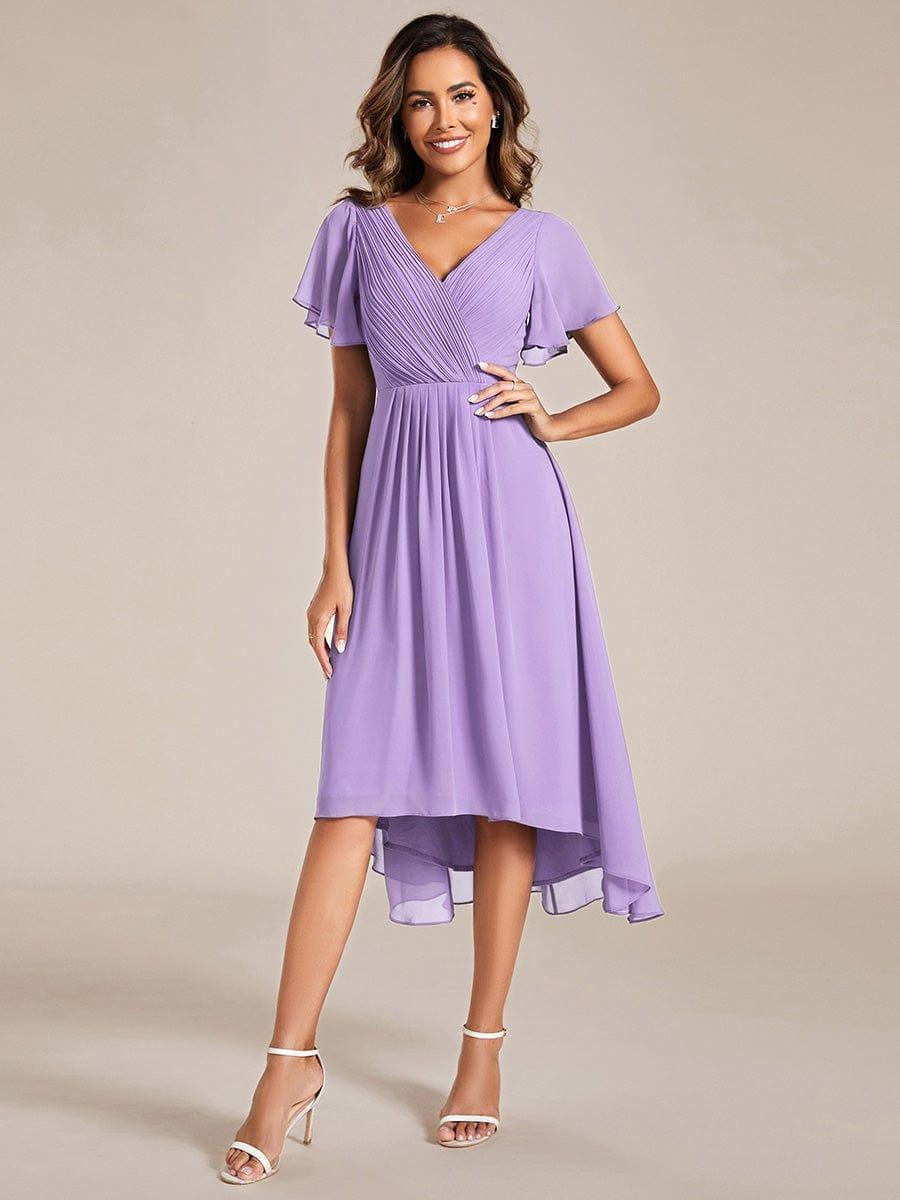 Schickes Vokuhila Cocktailkleid, Kurzarm, Midi-Länge, für stilvolle Abendfeiern.