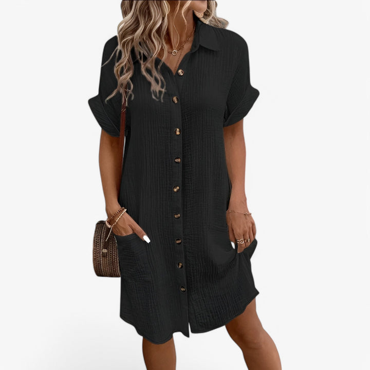 Feminines, einfarbiges Damen Freizeitkleid, knielang bis wadenlang, stilvoll kombiniert für jeden Anlass.