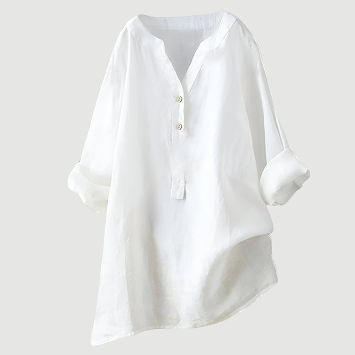 Vielseitige Damen Bluse V-Ausschnitt mit Knopfleiste, perfekt als Basic oder für elegante Anlässe.