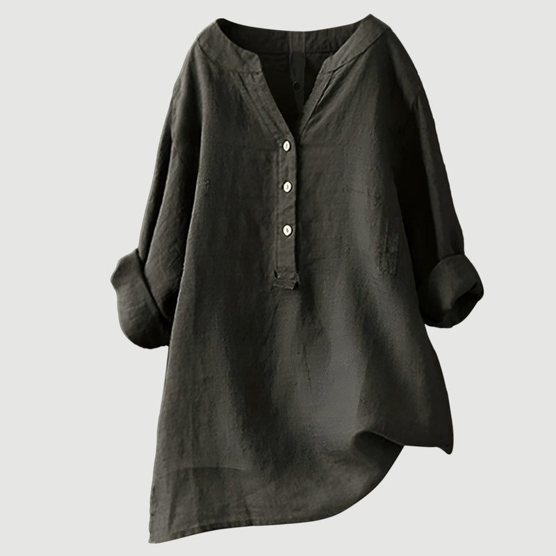 Komfortable Damen Bluse mit V-Ausschnitt, Knopfleiste und Langarm, stilvoll und super bequem.