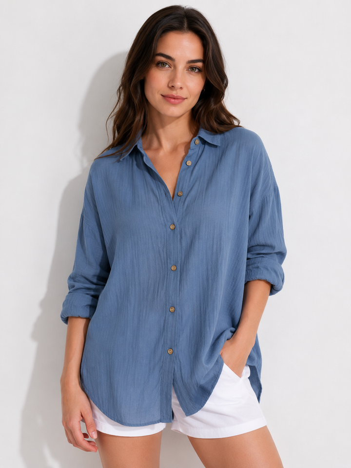 Modische Damen Hemdbluse, langärmlig, ideal für elegante Freizeit- oder Business-Looks.