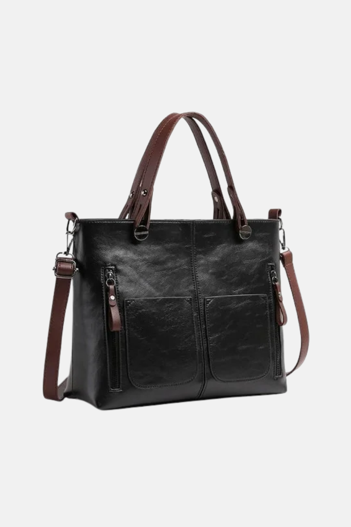 Elegante Damen Schultertasche Ralaana aus braunem Lederimitat, stilvoll und vielseitig für den Alltag.