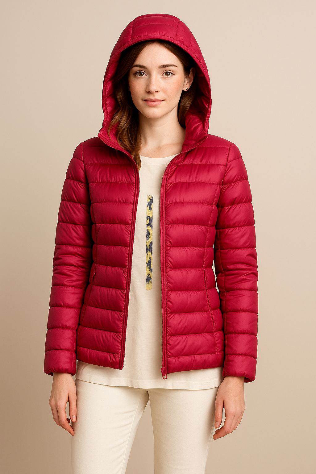 Kurze Damen Kapuzen-Steppjacke für Freizeit & Alltag. Modische, warme Herbstjacke, ideal für kalte Tage.