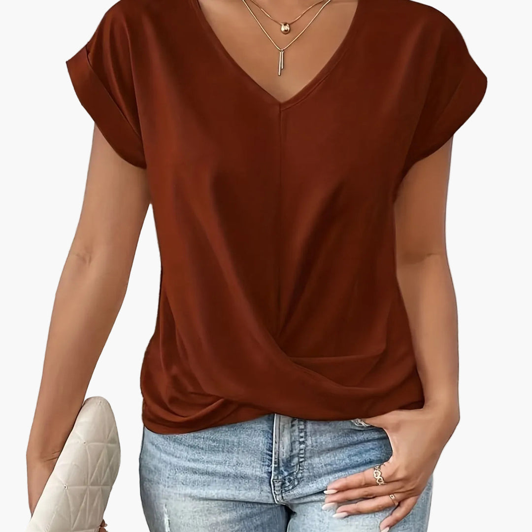 Damen Langarm-Wickelbluse, V-Ausschnitt. Elegantes, vielseitiges Oberteil für Büro & Freizeitmode.